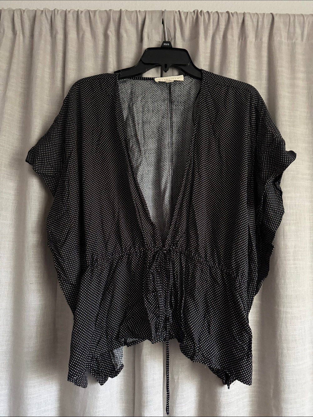lovestitch Black Polka Dot Drawstring V-Neck Blouse